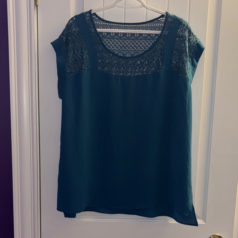 NY Collection Teal Lace Blouse